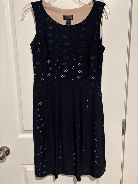 Enfocus Studio Dresses & Skirts - Enfocus Studio Navy Eyelet Sleeveless A-Line Dress